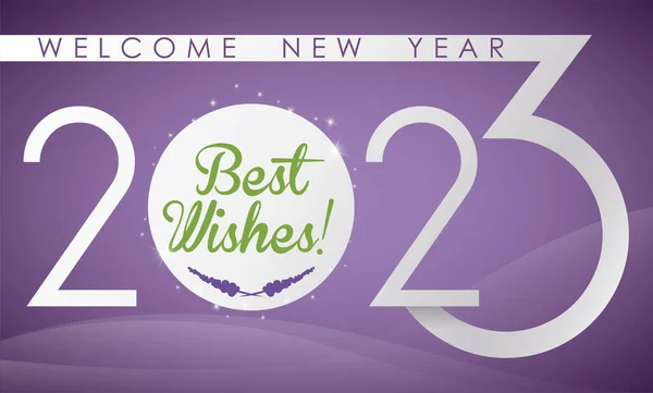 Vítejte Pozdrav Nový Rok 2023 Stříbrnými Čísly Pozdrav Zdobený Levandulovými — Stockový vektor