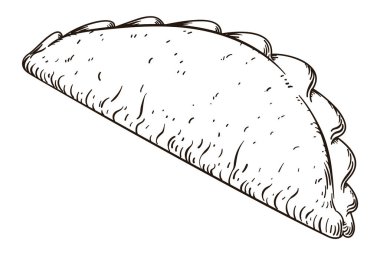 Beyaz arka planda izole edilmiş, elle çizilmiş bir böreğin lezzetli görünümü.