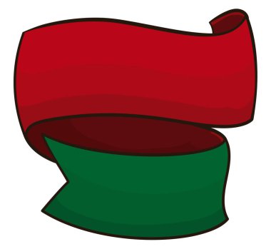 Beyaz arkaplan üzerinde Xmas sezonu için yeşil ve kırmızı renkli kıvrımlı kurdele şablonu.