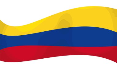 Banner with waving Colombian flag in cartoon style and horizontal position, isolated over white background.