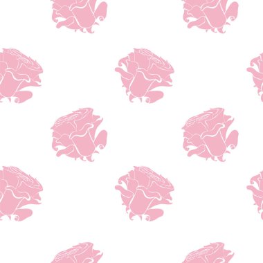 Seamless floral pattern with silhouette of pink roses, isolated over white background.