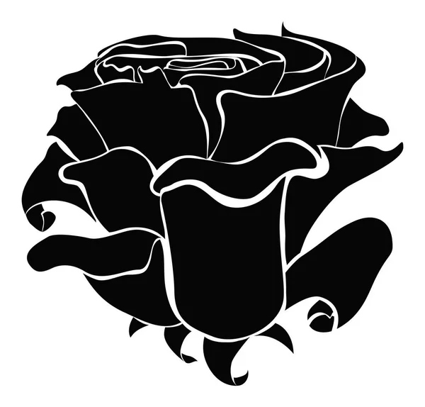 Rose Flower Black Silhouette Opened Petals Sepals White Background — Vector de stock