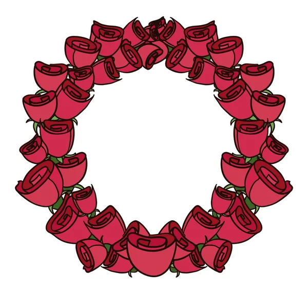 Όμορφο Στεφάνι Από Ροζ Τριαντάφυλλα Στυλ Κινουμένων Σχεδίων Και Επίπεδα — Διανυσματικό Αρχείο
