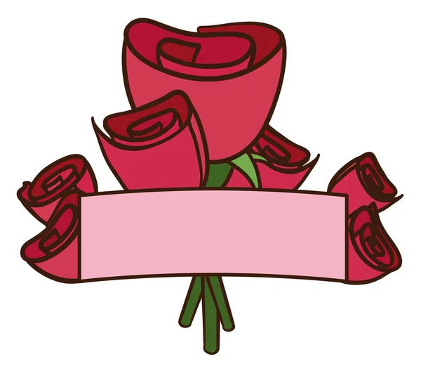 Modello Nastro Rosa Decorato Con Rose Fucsia Steli Colori Contorni — Vettoriale Stock