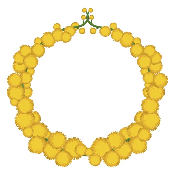 Yellow Wreath Made Mimosa Flowers Its Branches Design Cartoon Style — Archivo Imágenes Vectoriales