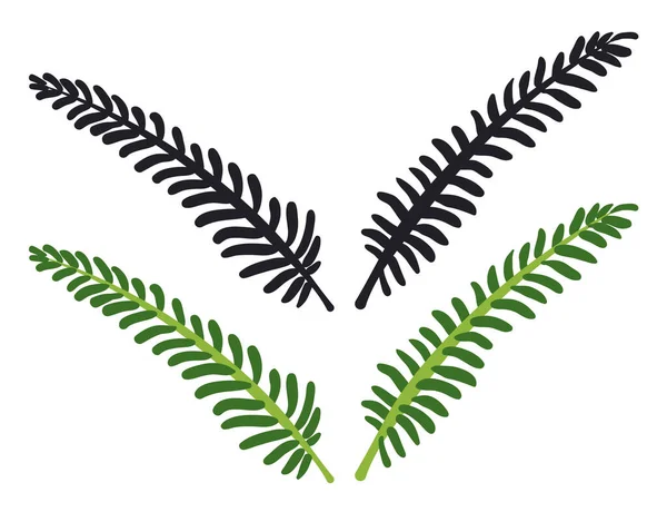 Ensemble Botanique Avec Silhouettes Sombres Version Verte Branches Isolées Sur — Image vectorielle