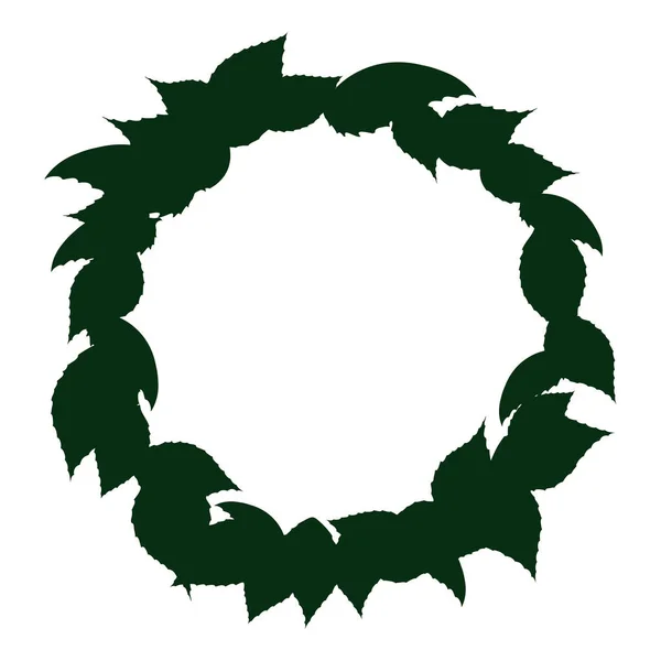 Dark Green Leaves Rounded Wreath Silhouette Isolated White Background — Stockvektor