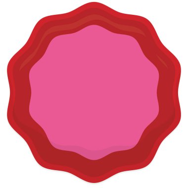 Yumuşak noktalı yuvarlak tırtıklı etiket şablonu, pembe renk ve beyaz arkaplanda izole edilmiş kırmızı çerçeve.