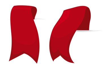 Two red vertical labels or bookmarks in cartoon style, isolated over white background.