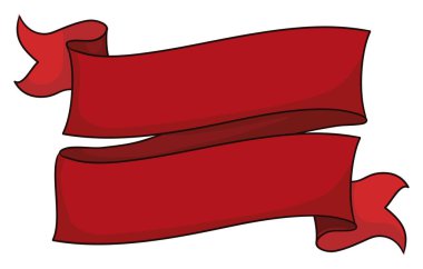 Red long curly ribbon in two blank spaces. Template in cartoon style over white background.