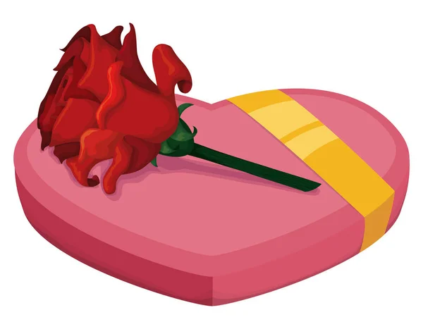 Különleges Romantikus Ajándék Szív Alakú Bázis Díszített Arany Szalaggal Vörös — Stock Vector