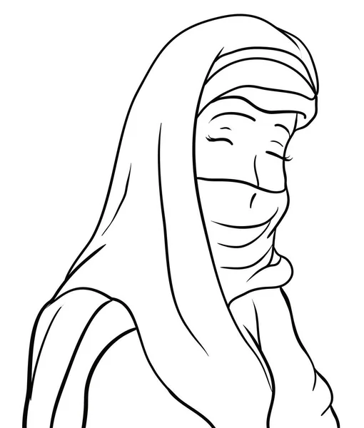 Arabiska Kvinnan Bär Traditionell Hijab Eller Traditionell Slöja Porträtt Konturer — Stock vektor