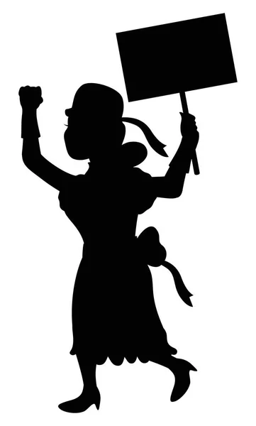 Woman Old Fashioned Dress While Marching Protesting Banner Dark Silhouette — Stock Vector