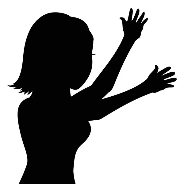 高举双手等待白色背景拥抱的女性的黑色轮廓 — 图库矢量图片