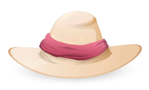 女式草帽 宽帽檐 粉色带 白色背景上的渐变样式设计 — 图库矢量图片