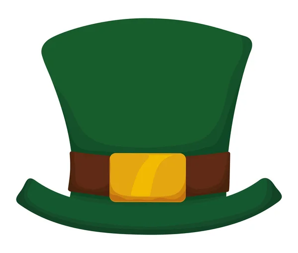 Traditional Green Top Hat Patrick Day Brown Belt Golden Buckle — Stock Vector