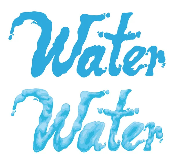 Set Mit Dem Wort Wasser Mit Flüssigkeitseffekt Und Tropfen Eine — Stockvektor