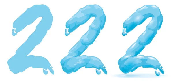 Set Three Variations Number Watery Effect Flat Silhouette Cartoon Gradient — Stock Vector