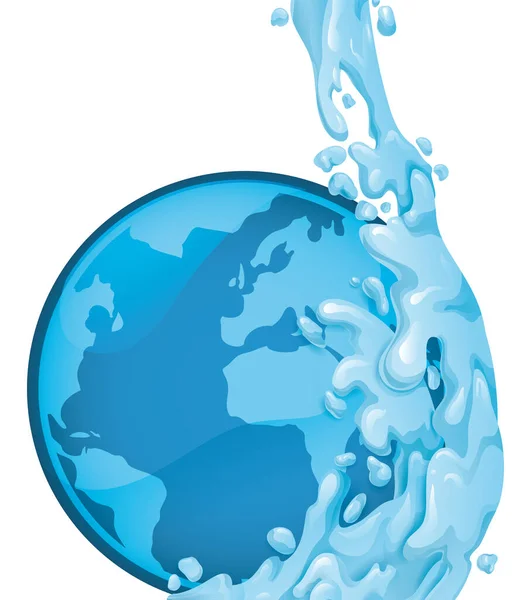 Синяя Кнопка Глобусом Внутри Брызгами Водяного Потока Градиентный Дизайн — стоковый вектор