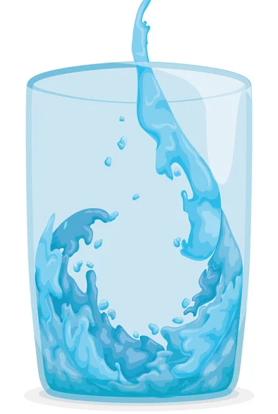 Изолированная Стеклянная Чашка Наполненная Потоком Воды Дизайн Стиле Мультфильма — стоковый вектор