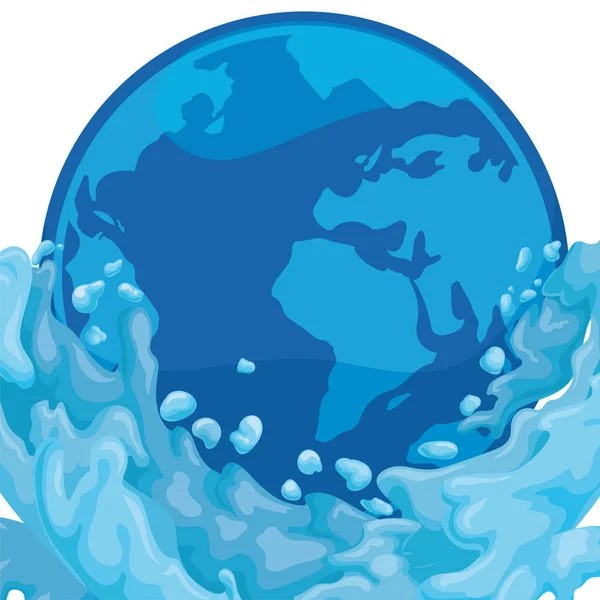 Blue Button Terrestrial Globe Water Splashes Cartoon Style — Stock Vector