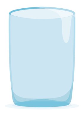 Beyaz zemin üzerinde çizgi film tarzında parlak efektli izole edilmiş boş cam bardak.