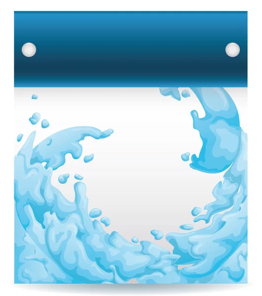 Blauwe Kalender Sjabloon Zilveren Broches Vullen Met Een Stroom Water — Stockvector