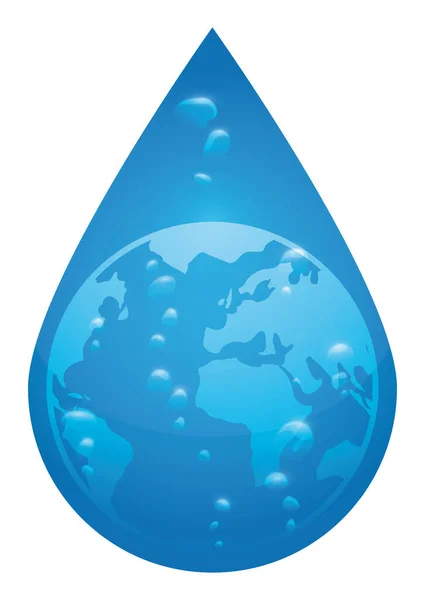 Vereinzelte Blaue Wassertropfen Mit Einigen Aufsteigenden Blasen Und Der Silhouette — Stockvektor