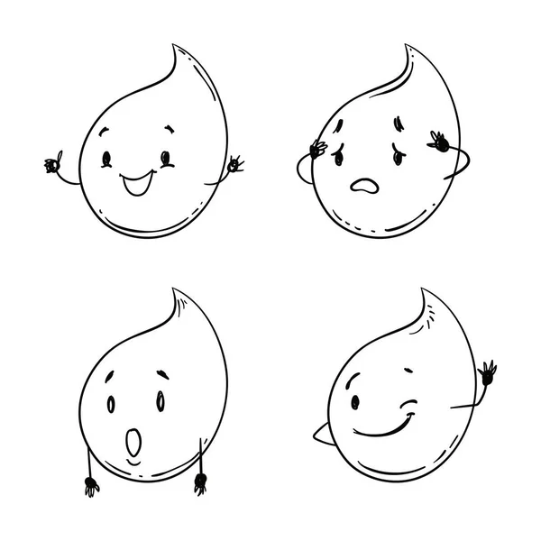 Чотири Милі Краплі Обличчям Руками Різних Жестах Щасливі Хвилюючі Здивовані — стоковий вектор