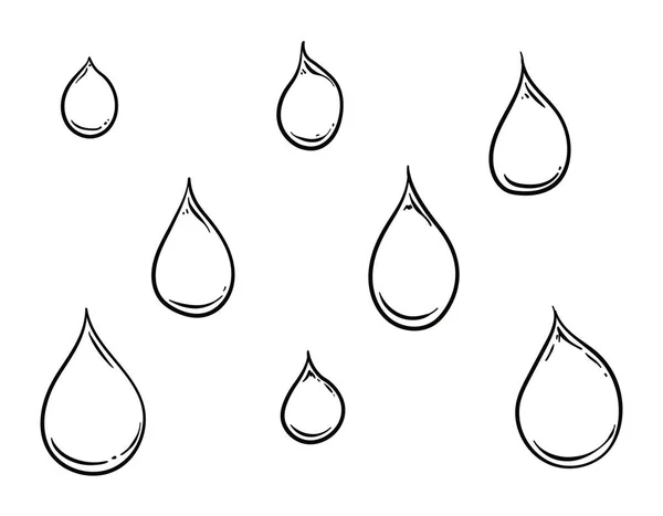白い背景に手描きで異なる液滴のグループ — ストックベクタ