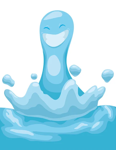 Šťastná Zářivě Modrá Postava Vytvořená Dopadem Kapky Vody Design Kresleném — Stockový vektor