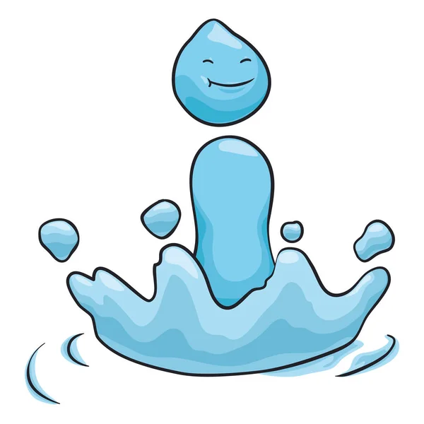 Синій Персонаж Продукт Впливу Краплі Усміхненим Жестом Деякі Сплески Брижі — стоковий вектор