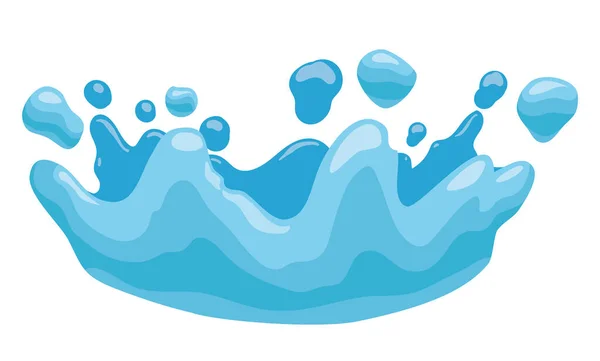 蓝冕水在白色背景上以卡通风格飞溅的特写 — 图库矢量图片