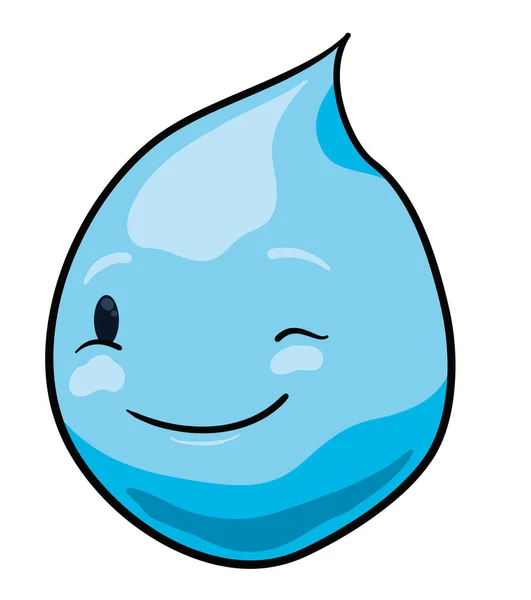 Vereinzelte Blaue Wassertropfen Isoliert Mit Zwinkerndem Gesicht Cartoon Stil Und — Stockvektor