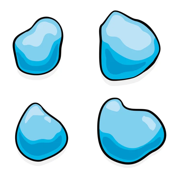 Cuatro Gotas Agua Azul Estilo Dibujos Animados Contornos Sobre Fondo — Vector de stock