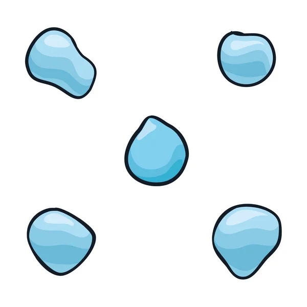 Conjunto Cinco Gotas Agua Azul Estilo Dibujos Animados Sobre Fondo — Vector de stock