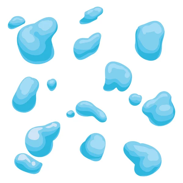 Diverse Varianti Gocce Blu Con Forme Irregolari Stile Cartone Animato — Vettoriale Stock