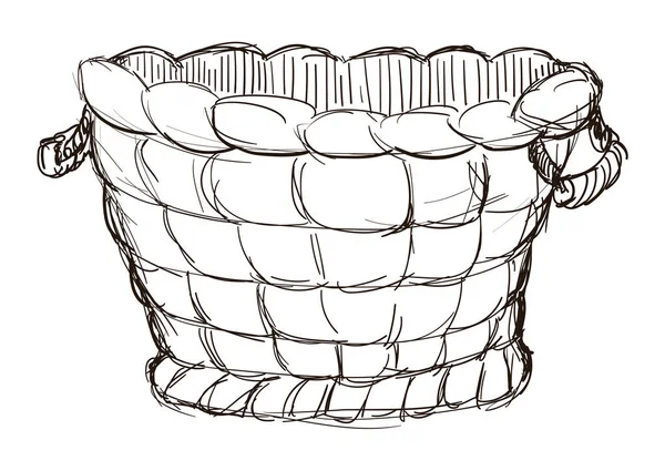 白色底座上有把手的传统乡村篮子的素描 — 图库矢量图片
