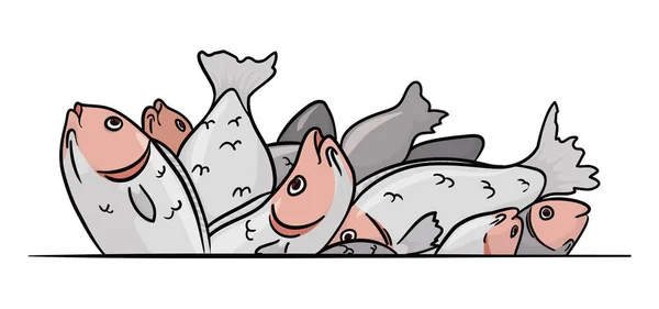 Grupo Peixes Sobre Uma Linha Design Estilo Cartoon Contornos — Vetor de Stock