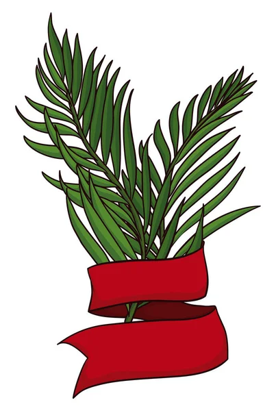 Modèle Avec Deux Branches Palmier Enveloppées Ruban Rouge Design Style — Image vectorielle