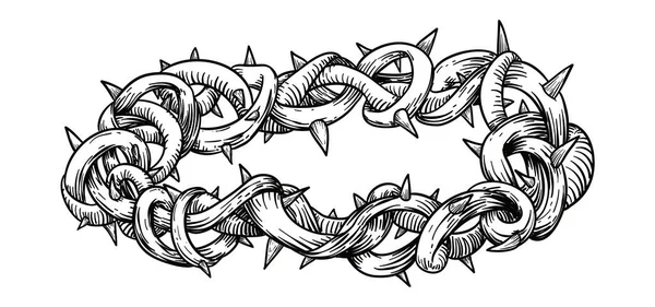 Detailní Záběr Trnové Koruny Ručně Kresleném Stylu Izolovaný Design Retro — Stockový vektor