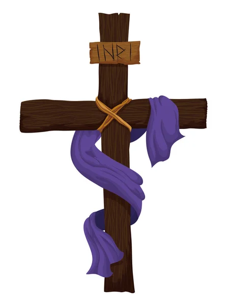 Cruz Cristiana Madera Decorada Con Signo Inri Paño Púrpura Para — Archivo Imágenes Vectoriales