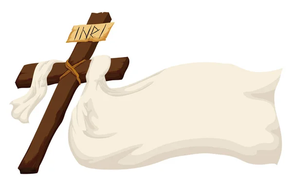 Modelo Religioso Com Cruz Cristã Madeira Pano Branco Longo Desenhos —  Vetores de Stock