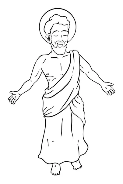 Ilustrace Pro Zbarvení Vzkříšeným Ježíšem Tunice Ukazující Své Ukřižované Rány — Stockový vektor