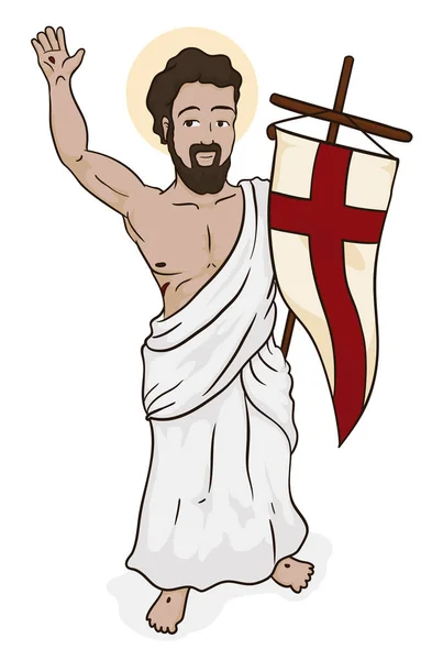 Der Auferstandene Jesus Christus Mit Einem Wimpel Mit Rotem Kreuz — Stockvektor