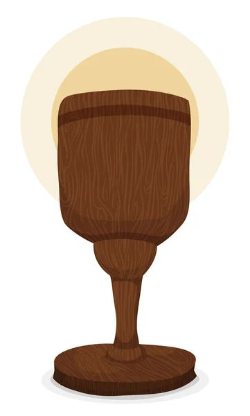 ハローと木の質感と木製の聖杯 白い背景に漫画のスタイルで — ストックベクタ