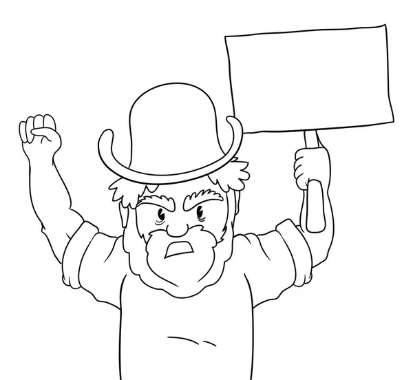 Sakallı Şapkalı Yumruğunu Kaldırmış Kızgın Bir Işçi Protesto Için Elinde — Stok Vektör