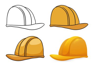 Sert şapkanın dört versiyonu ile ayarlayın: biri renkler için ana hatlar, diğeri düz renkler, çizgi film tarzı ve sonuncusu gradyan etkisi.