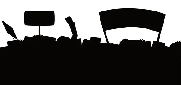 Přeplněný Protest Zvednutou Pěstí Prapory Plakáty Temné Siluetě — Stockový vektor