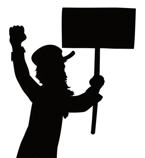 Hombre Barbudo Con Gorra Protestando Con Puño Levantado Sosteniendo Palo — Archivo Imágenes Vectoriales